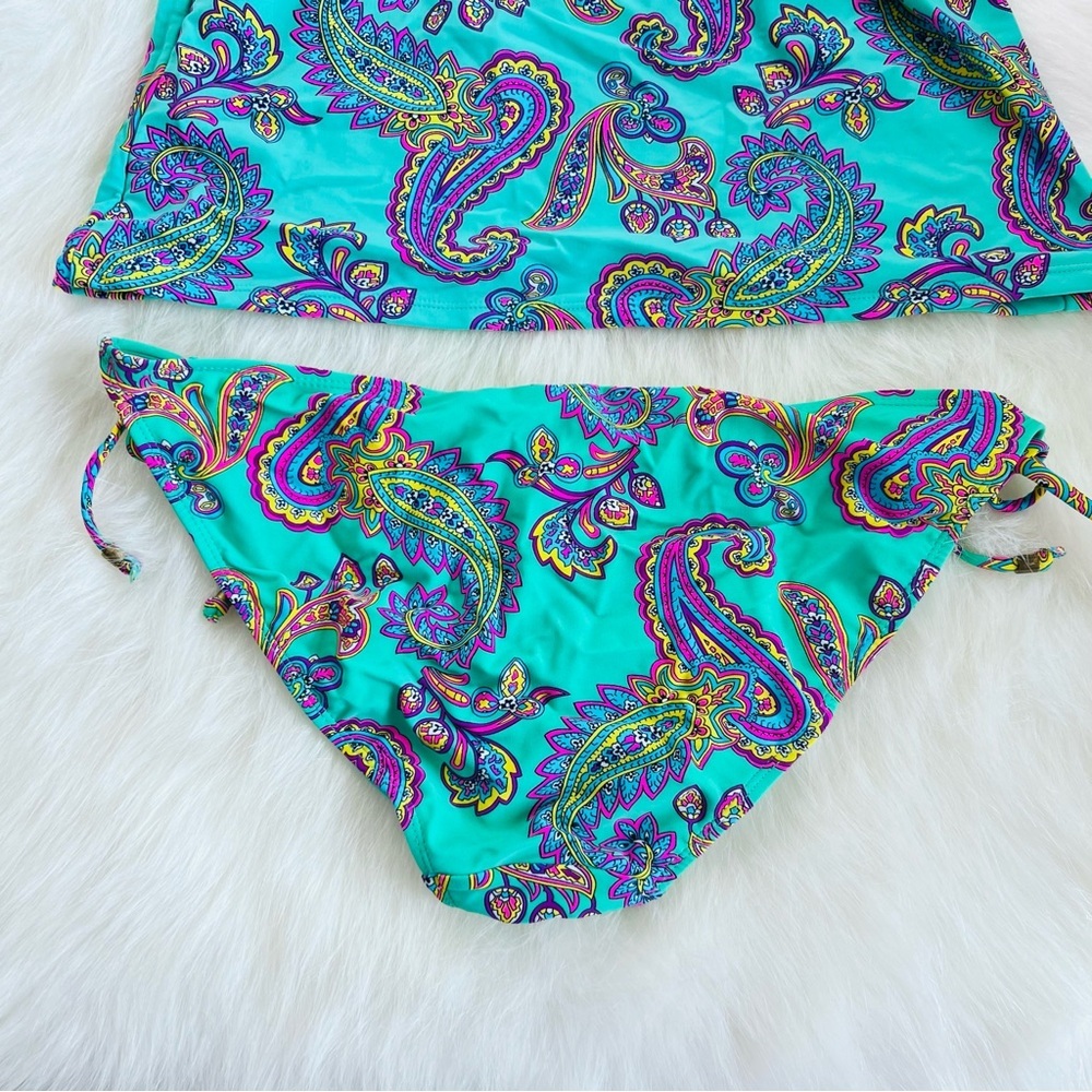Y2K 2009 Old Navy Teal Paisley Tankini Swim Set - Teal and Purple Size 1 - Picture 7 of 14